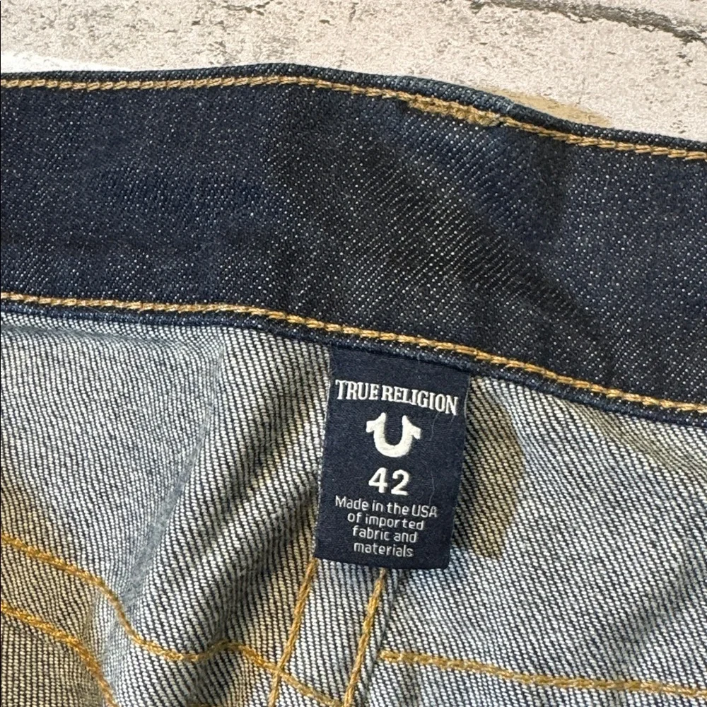 True Religion mens 42x33 Ricky relaxed straight dark wash denim blue jeans EUC